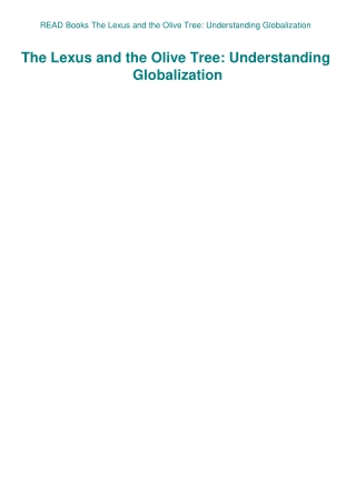 READ Books The Lexus and the Olive Tree Understanding Globalization