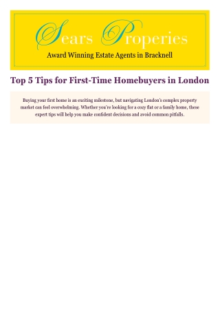 Top 5 Tips for First-Time Homebuyers in London
