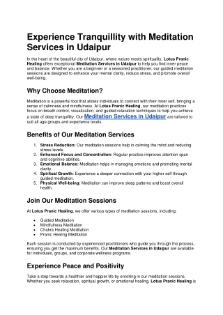Experience Tranquillity with Meditation Services in Udaipur