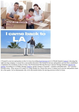 # Trusted La movers and packers in the LA Area