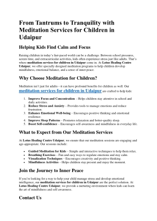 From Tantrums to Tranquility with Meditation Services for Children in Udaipur