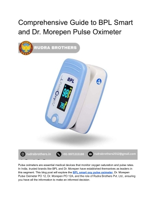 Comprehensive Guide to BPL Smart and Dr. Morepen Pulse Oximeter