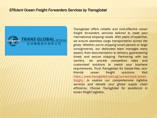 Reliable Logistics Solutions by Trans Global (S) Pte Ltd