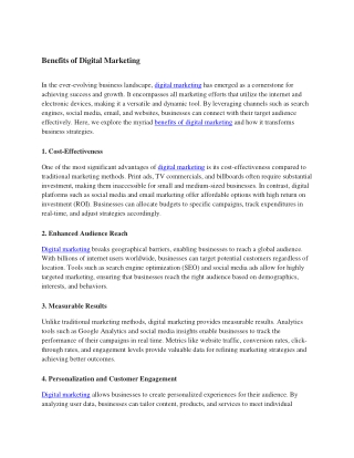 Benefits of Digital Marketing