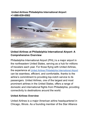 United Airlines Philadelphia International Airport  1-888-839-0502