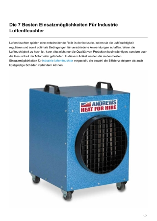 Die 7 Besten Einsatzmöglichkeiten Für Industrie Luftentfeuchter