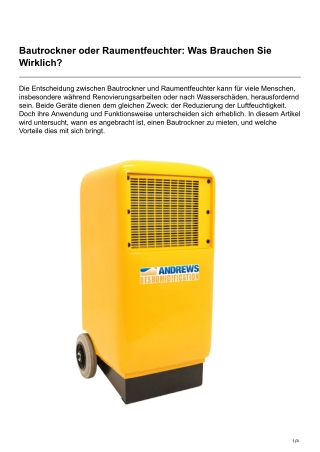 Bautrockner oder Raumentfeuchter Was Brauchen Sie Wirklich