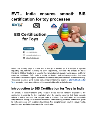 EVTL India ensures smooth BIS certification for toy processes