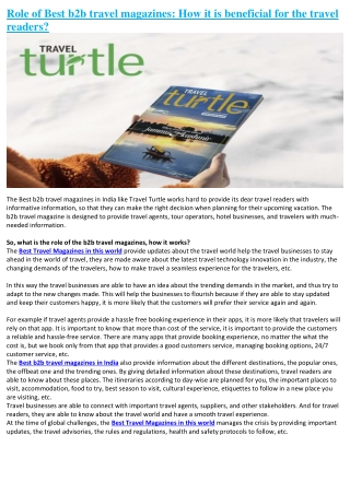 Role of Best b2b travel magazines