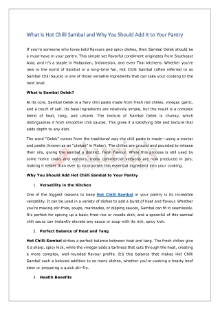 What Is Hot Chilli Sambal and Why You Should Add It to Your Pantry