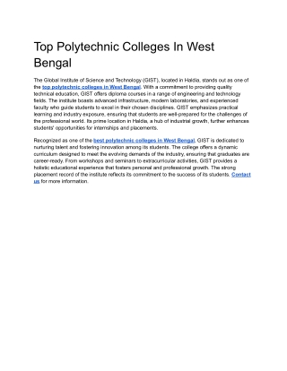 Top Polytechnic Colleges In West Bengal