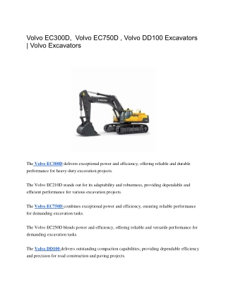 Volvo EC300D,  Volvo EC750D , Volvo DD100 Excavators | Volvo Excavators