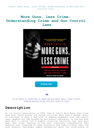 Books More Guns  Less Crime Understanding Crime and Gun Control Laws