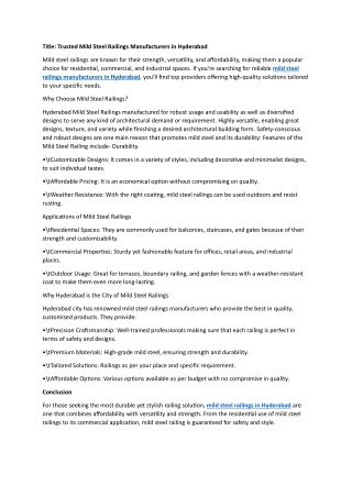 Mild Steel Railings Manufacturers In Hyderabad