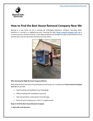 How to Find the Best House Removal Company Near Me