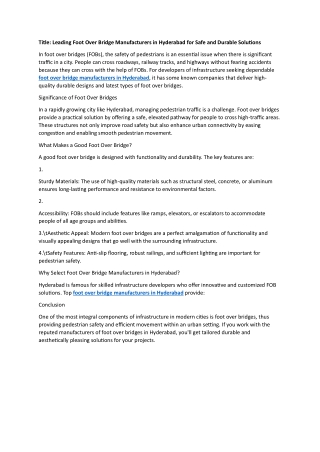 Foot over bridge manufacturers in Hyderabad - SUN RAILING HYDERABAD