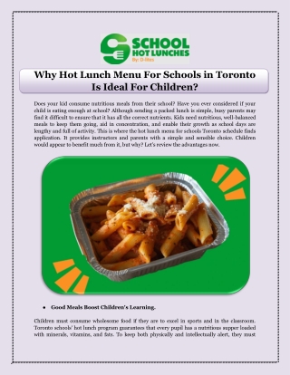 Why Hot Lunch Menu For Schools in Toronto Is Ideal For Children