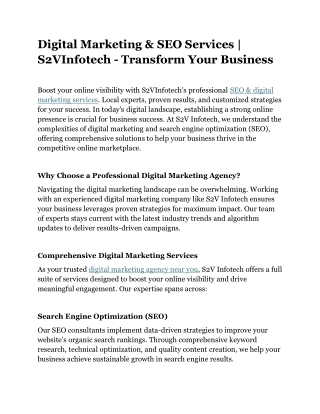Digital Marketing & SEO Services | S2VInfotech - Transform Your Business
