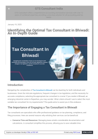 Identifying the Optimal Tax Consultant in Bhiwadi: An In-Depth Guide
