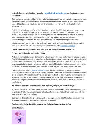 Hospitals Email Marketing List