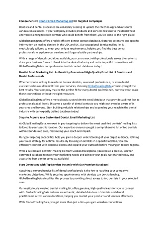 Dentist Email Marketing List