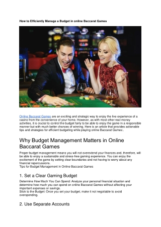How to Efficiently Manage a Budget in online Baccarat Games
