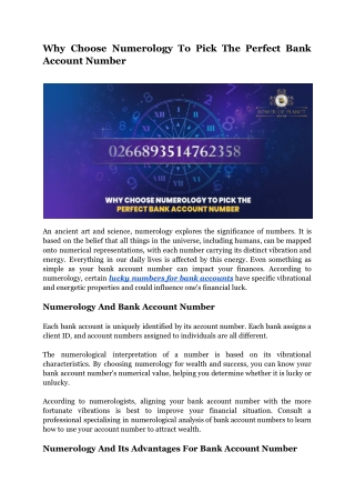 Why Choose Numerology to Pick the Perfect Bank Account Number