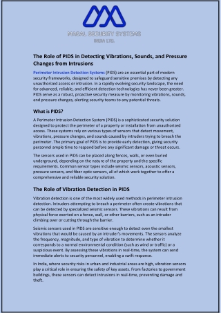 The Role of PIDS in Detecting Vibrations, Sounds, and Pressure Changes from Intrusions