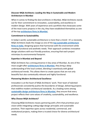 Leading the Way in Sustainable and Modern Architecture in Mumbai