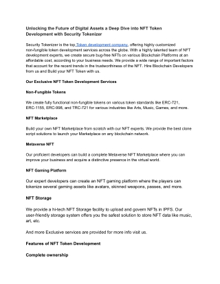Unlocking the Future of Digital Assets a Deep Dive into NFT Token Development with Security Tokenizer