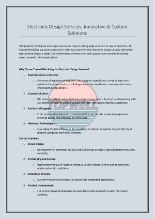 Electronic Design Services Innovative & Custom Solutions