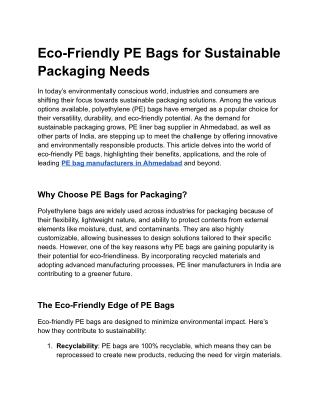 Eco-Friendly PE Bags for Sustainable Packaging Needs