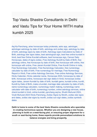 Top Vastu Shastra Consultants in Delhi and Vastu Tips for Your Home WITH maha kumbh 2025