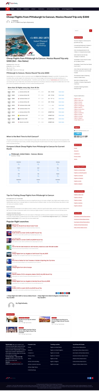 Cheap Flights from Pittsburgh to Cancun, Mexico Round Trip only $300