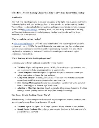 How a Website Ranking Checker Can Help You Develop a Better Online Strategy