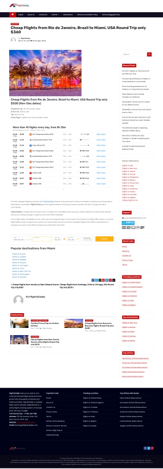 Cheap Flights from Rio de Janeiro, Brazil to Miami, USA Round Trip only $360