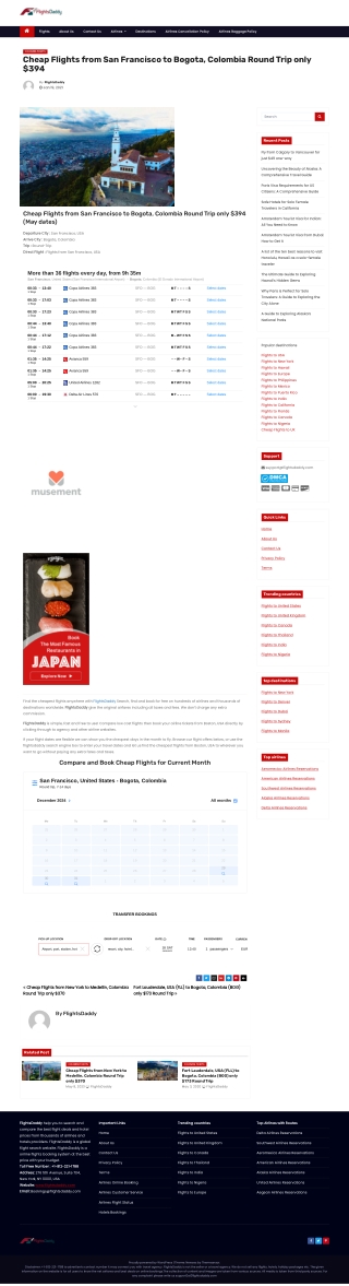 Cheap Flights from San Francisco to Bogota, Colombia Round Trip only $394