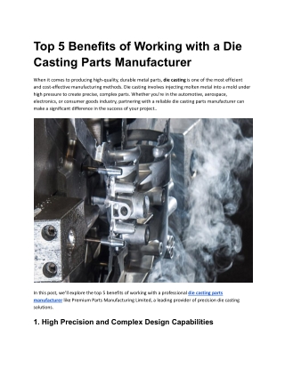 Top 5 Benefits of Working with a Die Casting Parts Manufacturer