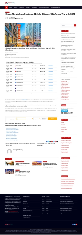 Cheap Flights from Santiago, Chile to Chicago, USA Round Trip only $270