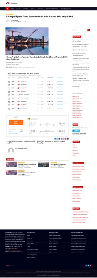 Cheap Flights from Toronto to Dublin Round Trip only $392