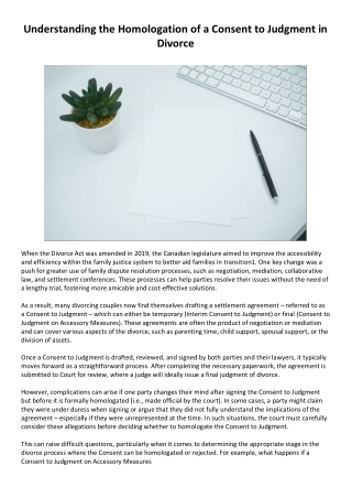 Understanding the Homologation of a Consent to Judgment in Divorce