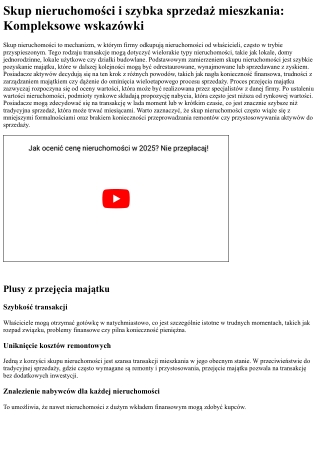 Skup nieruchomości: Profesjonalna sprzedaż lokali i szybka sprzedaż mieszkania