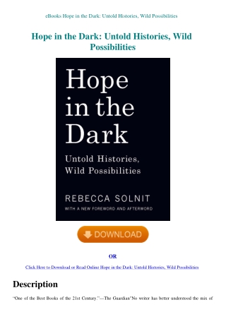 eBooks Hope in the Dark Untold Histories  Wild Possibilities