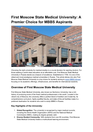 First Moscow State Medical University: A Premier Choice for MBBS Aspirants