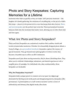 Photo and Story Keepsakes: Capturing Memories for a Lifetime
