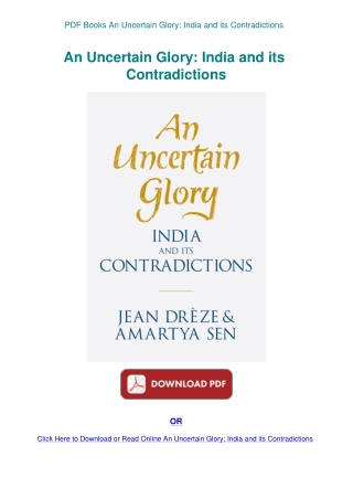 PDF Books An Uncertain Glory India and its Contradictions