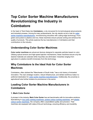Top Color Sorter Machine Manufacturers Revolutionizing the Industry in Coimbatore
