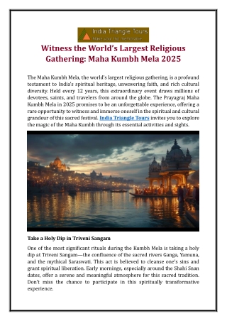 Witness the World’s Largest Religious Gathering: Maha Kumbh Mela 2025