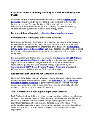 City Point Solar - Leading the Way in Solar Installations in Perth