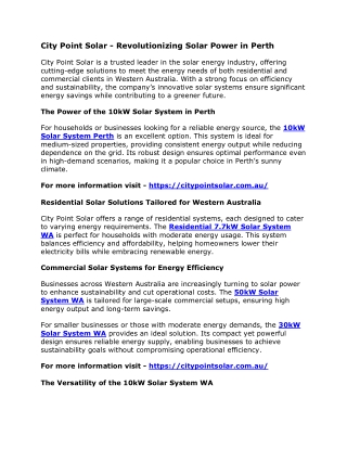 City Point Solar - Revolutionizing Solar Power in Perth